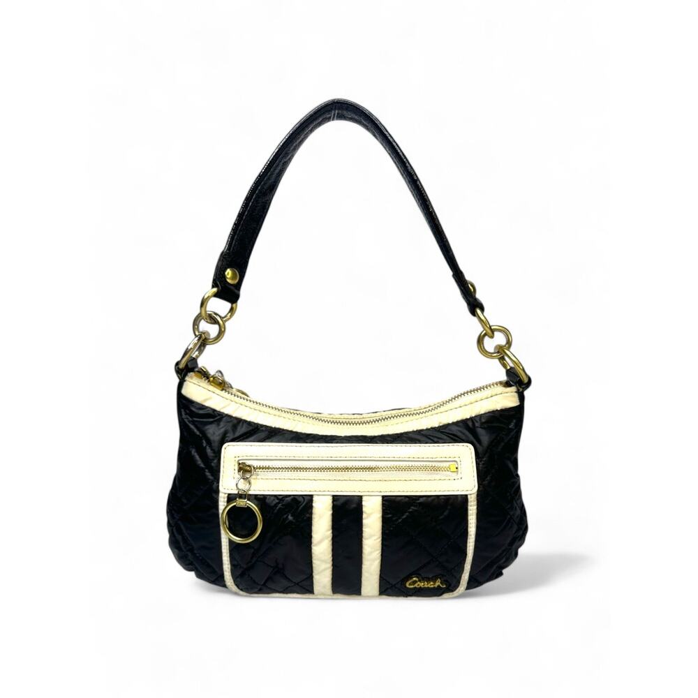 Vintage Y2K Coach Poppy Ski Bunny Quilted Nylon Shoulder Bag Black White Style